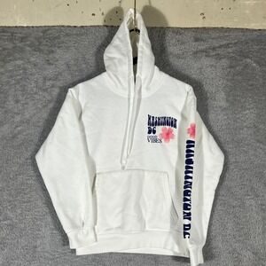 DC Hoodie Unisex Small White Washington DC Good Vibes Cherry Blossom Sweatshirt
